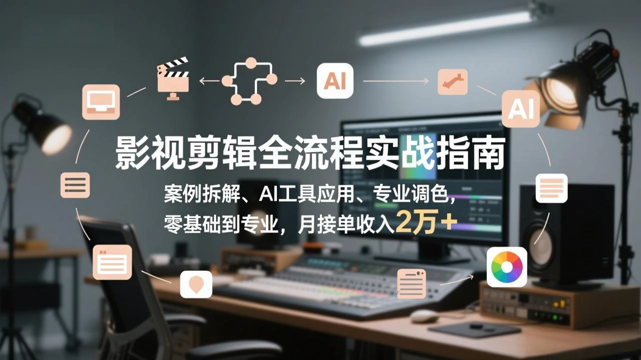【精】影视剪辑全流程实战指南,案例拆解、AI工具应用、专业调色,零基础到专业,月接单收入2万+ 【精】影视剪辑全流程实战指南,案例拆解、AI工具应用、专业调色,零基础到专业,月接单收入2万+