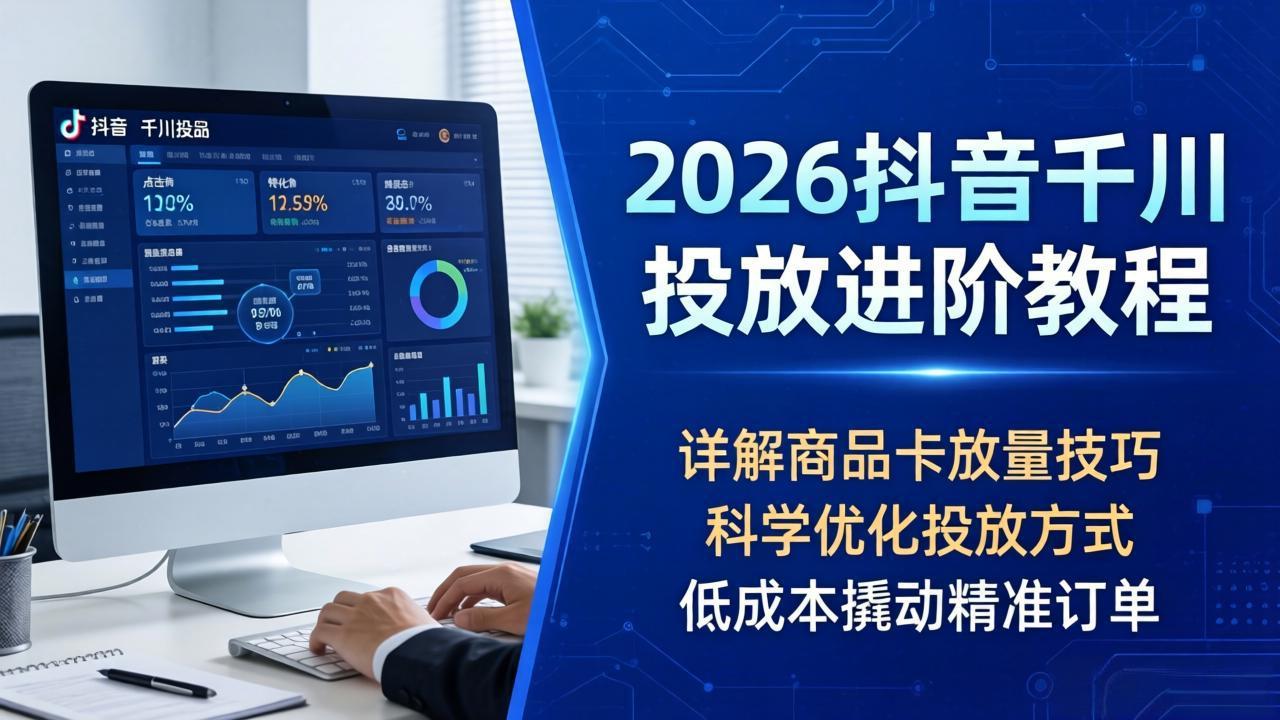 【精】2026抖音千川投放进阶教程，详解商品卡放量技巧，科学优化投放方式，低成本撬动精准订单