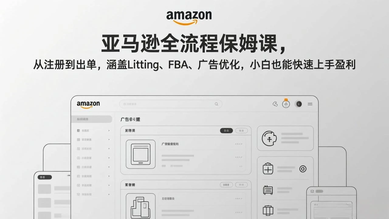 【精】亚马逊全流程保姆课,从注册到出单,涵盖Listing、FBA、广告优化,小白也能快速上手盈利 【精】亚马逊全流程保姆课,从注册到出单,涵盖Listing、FBA、广告优化,小白也能快速上手盈利
