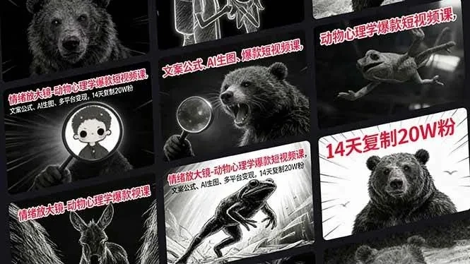 【精】情绪放大镜-动物心理学爆款短视频课，文案公式、AI生图、多平台变现，14天复制20W粉