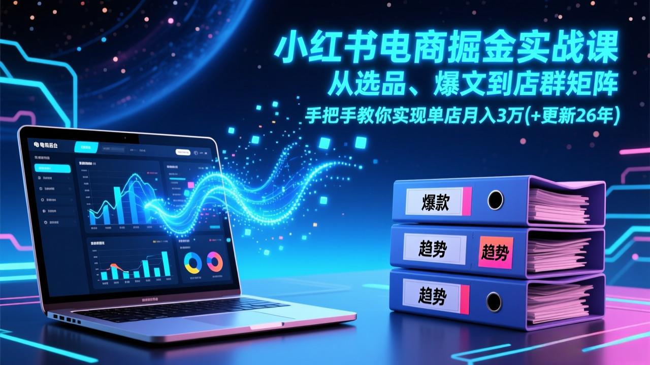 【精】小红书电商掘金实战课，从选品、爆文到店群矩阵，手把手教你实现单店月入3万+(更新26年)