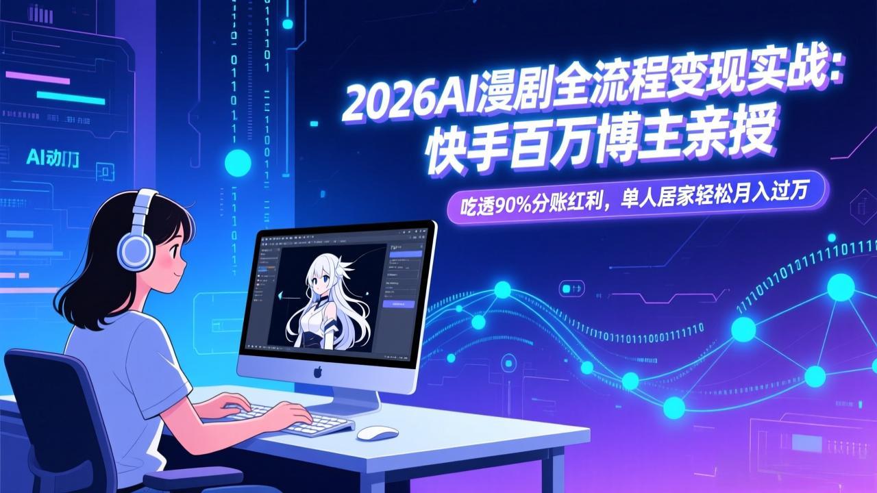 【精】2026AI漫剧全流程变现实战：快手百万博主亲授，吃透90%分账红利，单人居家轻松月入过万