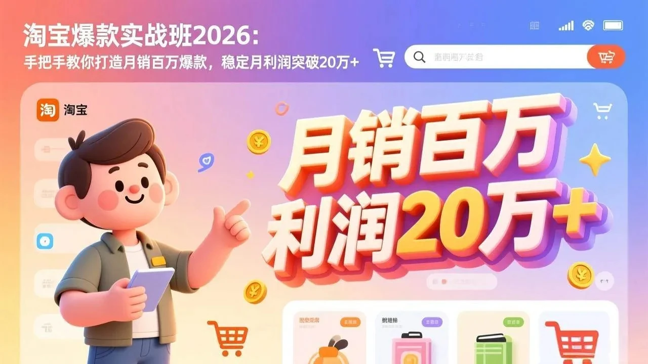 【精】淘宝爆款实战班2026：手把手教你打造月销百万爆款，稳定月利润突破20万+