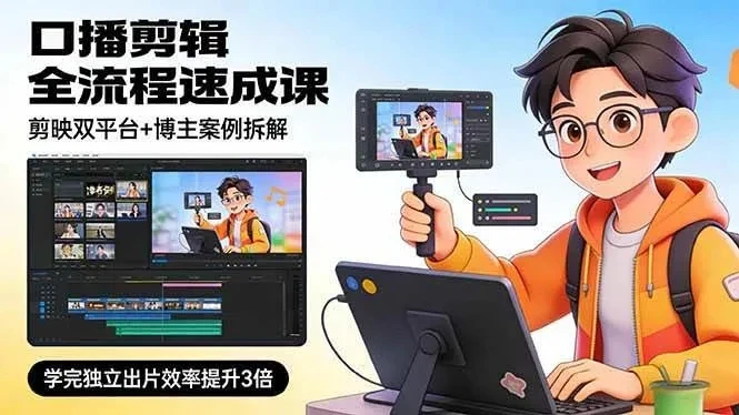 【精】口播剪辑全流程速成课，剪映双平台+博主案例拆解，学完独立出片效率提升3倍