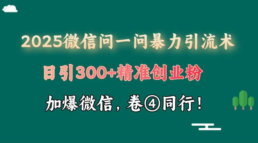 2025 微信问一问最新玩法，暴力引流 300+创业粉，条条爆款，单日变现四位数